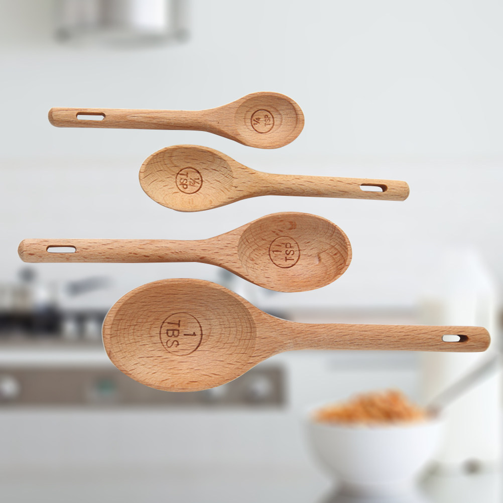 Baking (Kitchen Ingredient) - 4Pcs Wooden Measuring Spoons Set Beech