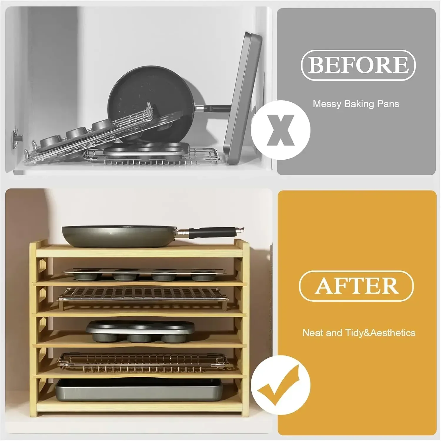 Kitchen Cabinet Baking Organizer - XMSJ-Sale6 Tier Wooden Cabinet Tray Dividers,