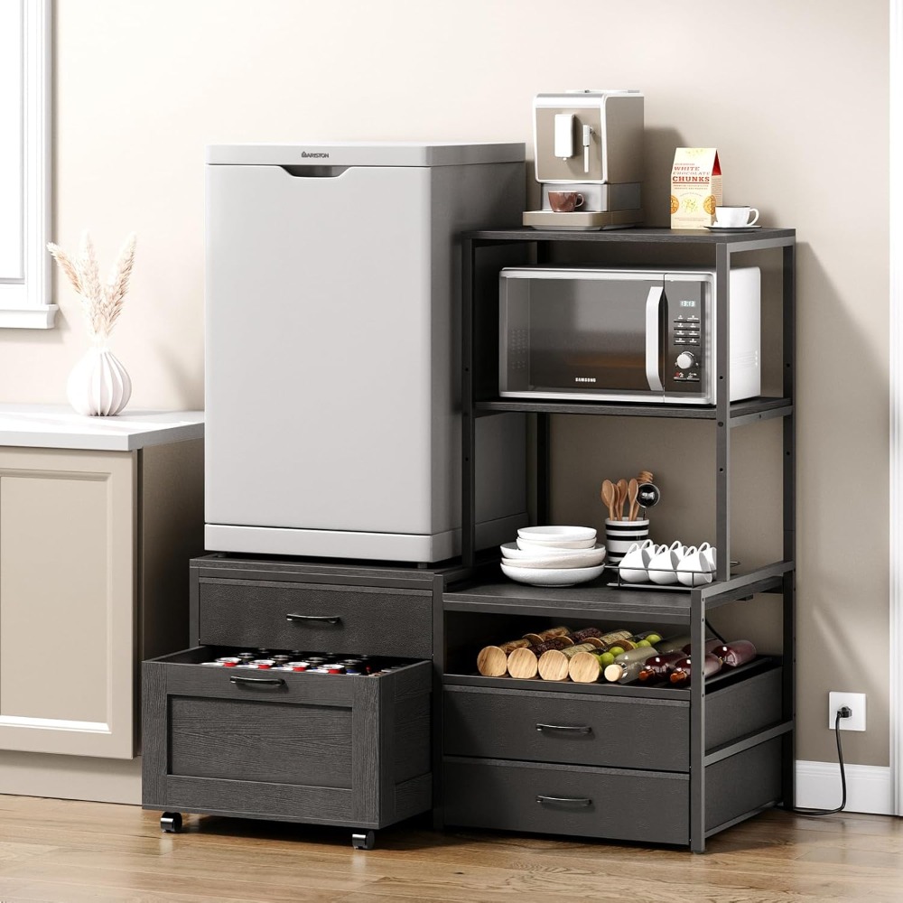 Kitchen Baker - Mini Fridge Stand with Wine Rack,