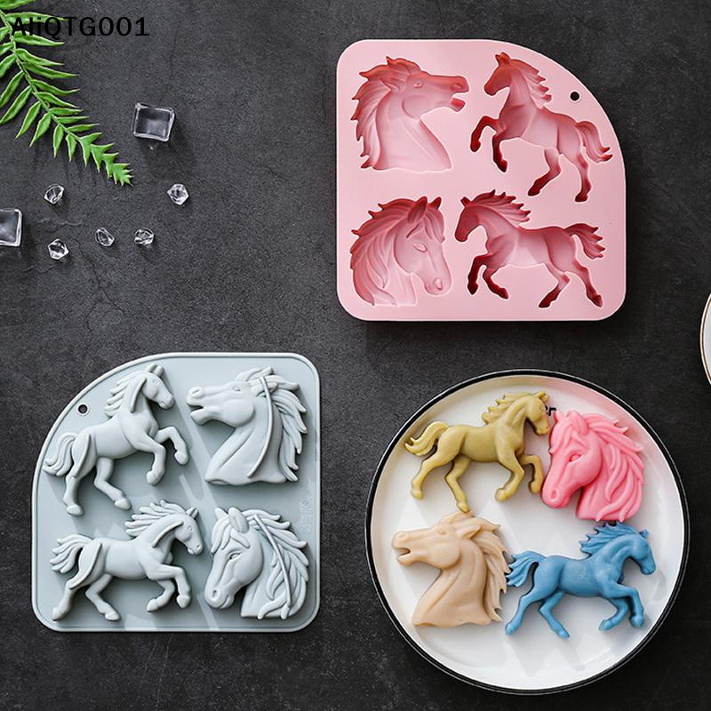Silicone Cake Mold - 4-Cavity 3D Horse Silicone Mold for