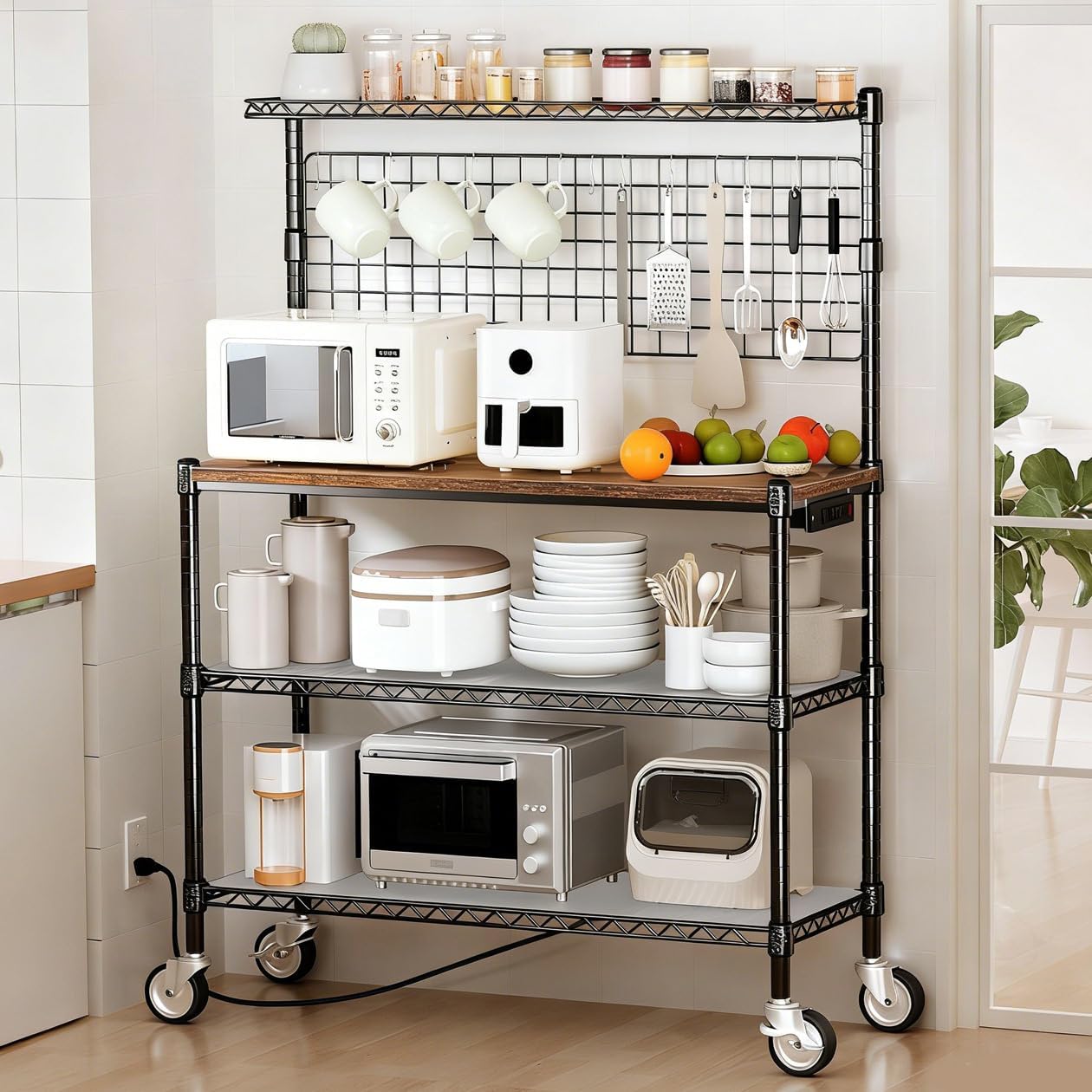 Kitchen Baker - Bakers Rack with Power Outlet &