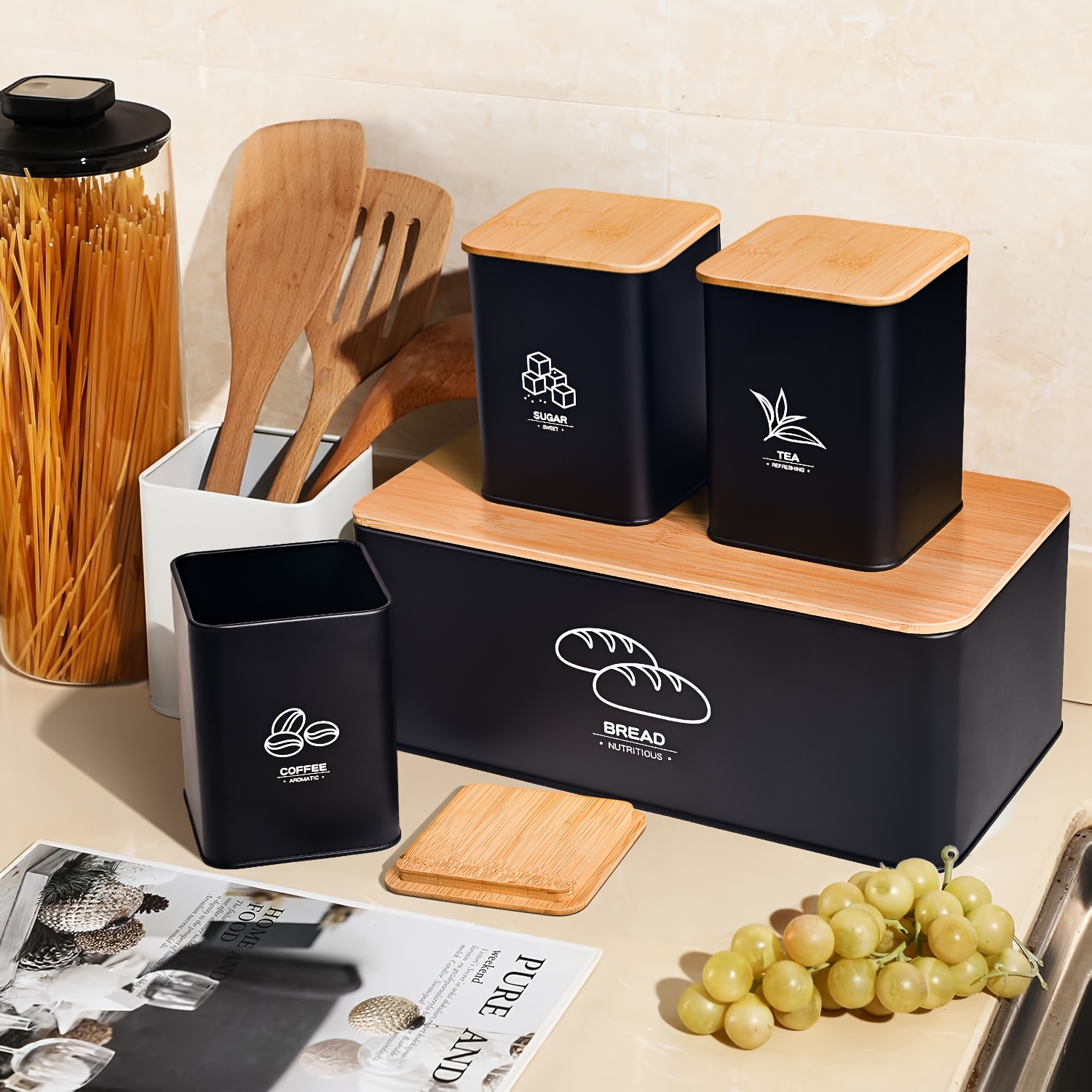 Metal Bread Box for Kitchen Co - Kitchen Baking Canisters reseña y precio