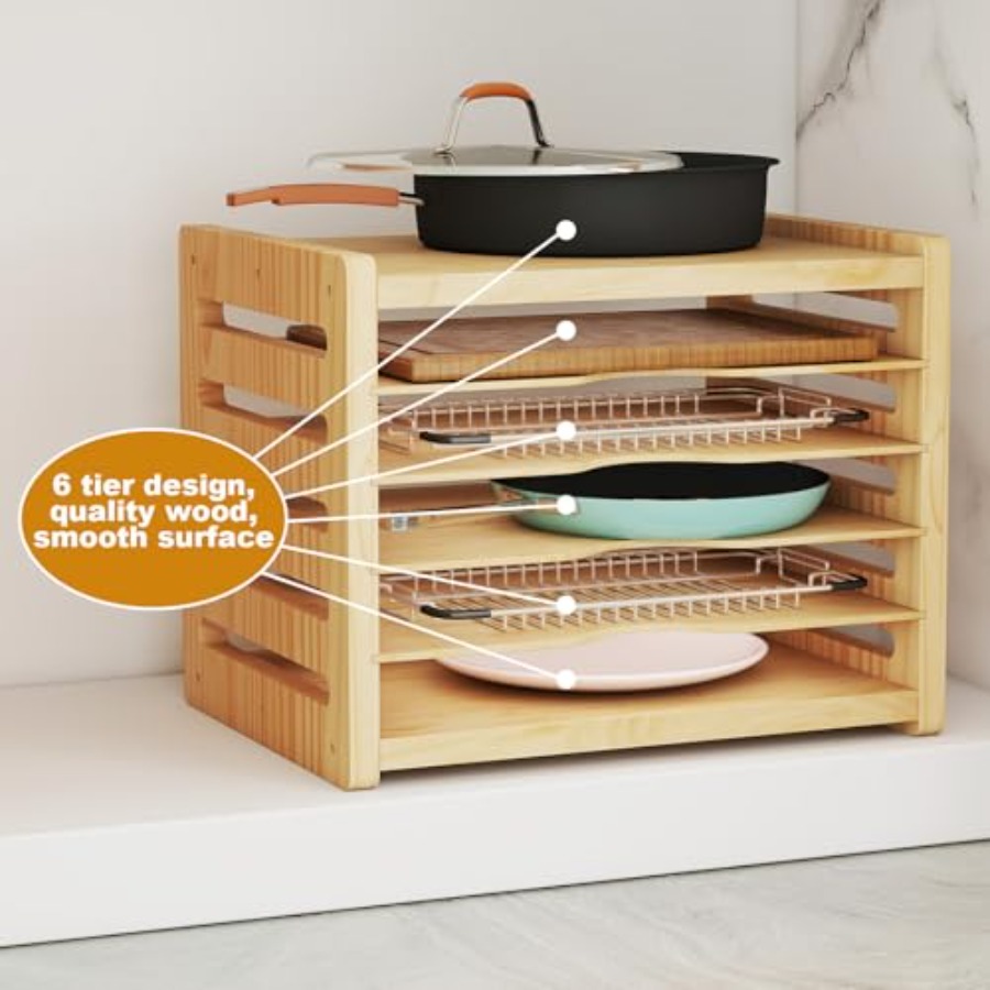 Wood Cabinet Tray Dividers 6 T - Kitchen Cabinet Baking Organizer reseña y precio