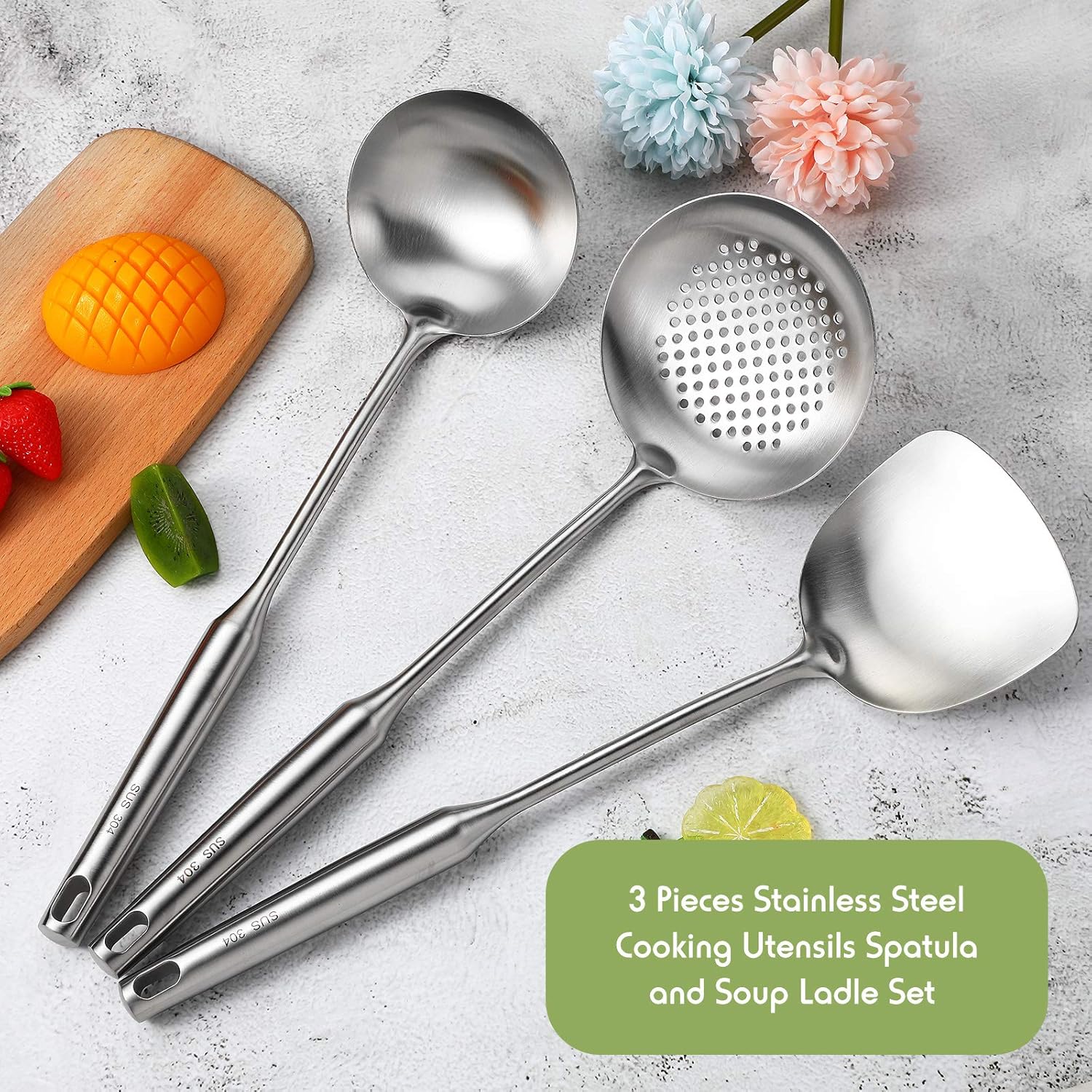 Wok Spatula, Ladle and Large S - Offset Spatula Set reseña y precio
