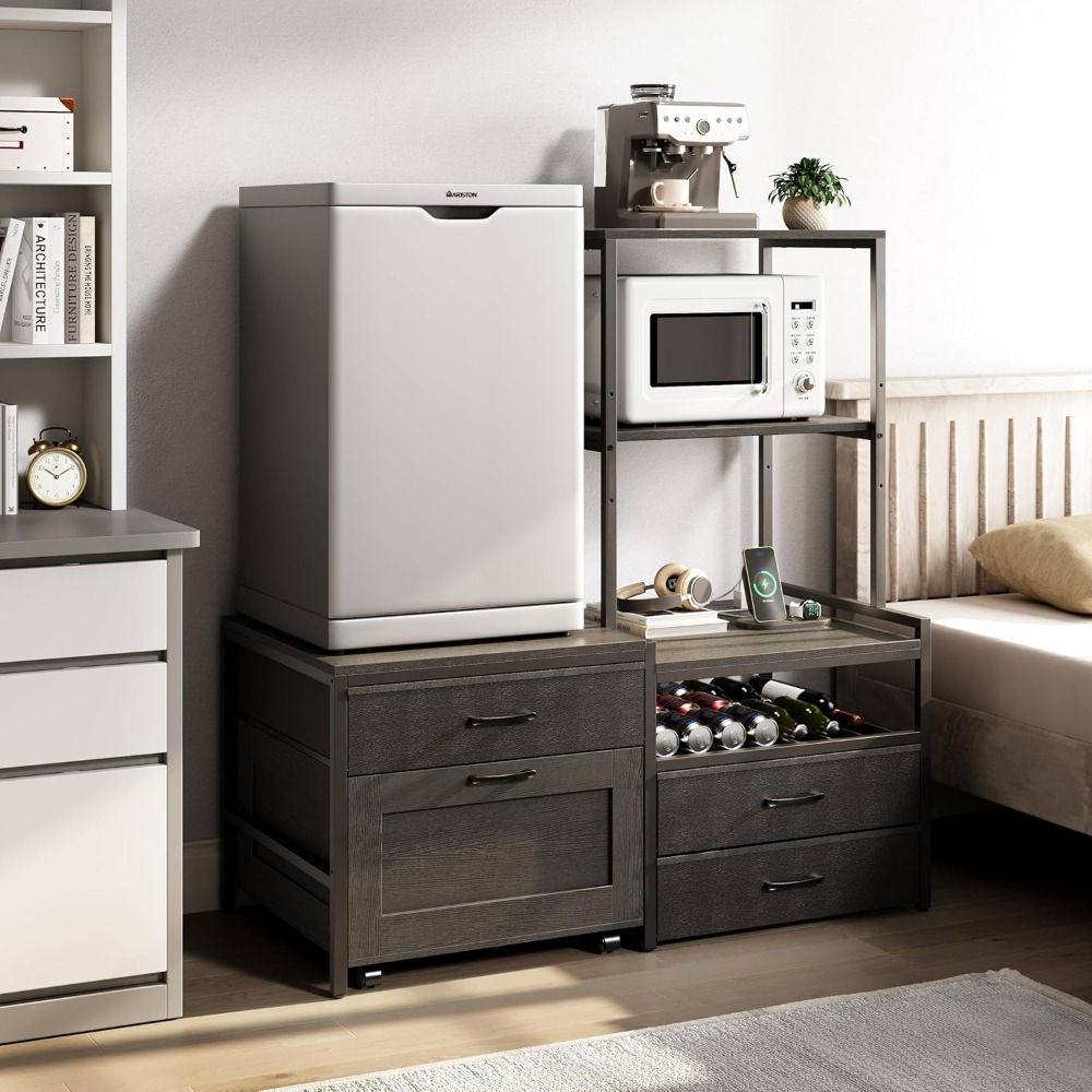 Mini Fridge Stand with Wine Ra - Kitchen Baker reseña y precio