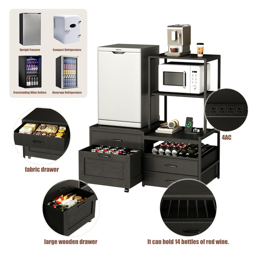 Mini Fridge Stand with Wine Ra - Kitchen Baker reseña y precio