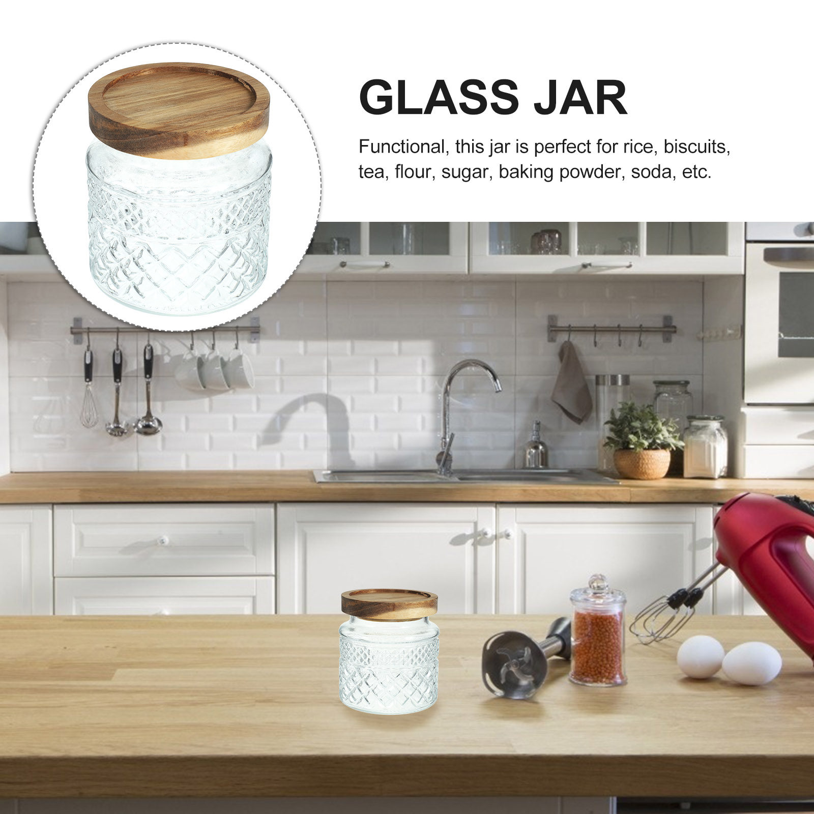 Large Glass Canister with Wood - Kitchen Baking Canisters reseña y precio
