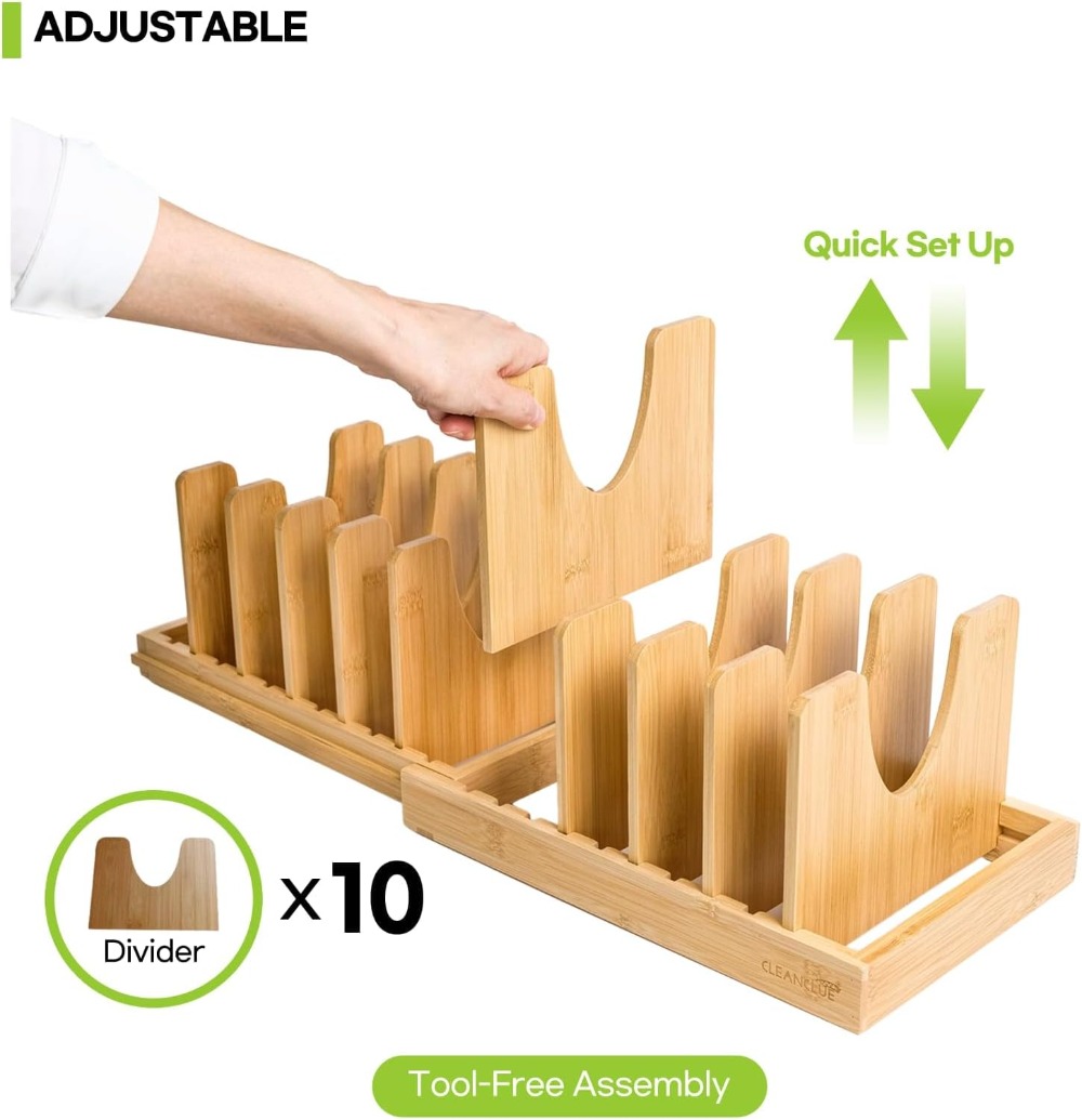 Expandable Bamboo Pots and Pan - Kitchen Cabinet Baking Organizer reseña y precio