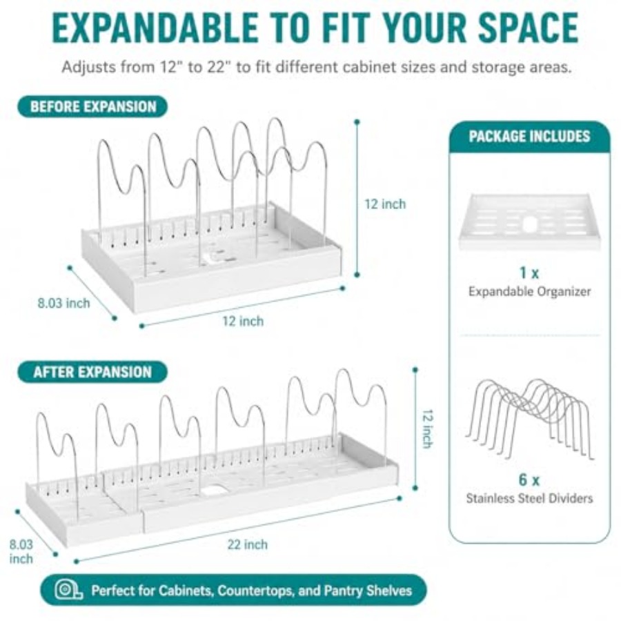 Pot Rack:Expandable Pan Organi - Kitchen Cabinet Baking Organizer reseña y precio