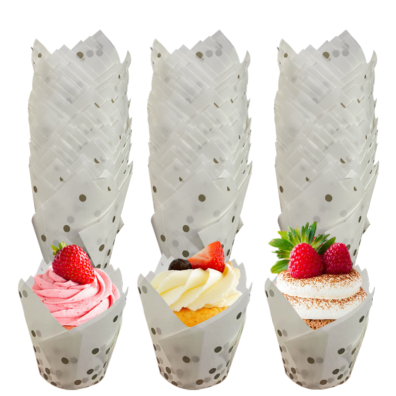 50Pcs/100Pcs Gold Dot Tulip Ca - Kitchen Paper For Baking reseña y precio