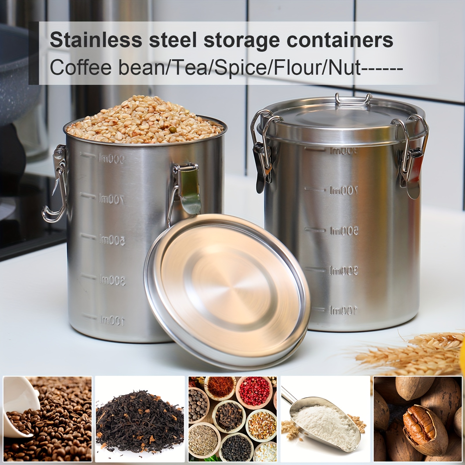 6 Pack 34 Oz Stainless Steel C - Kitchen Baking Canisters reseña y precio