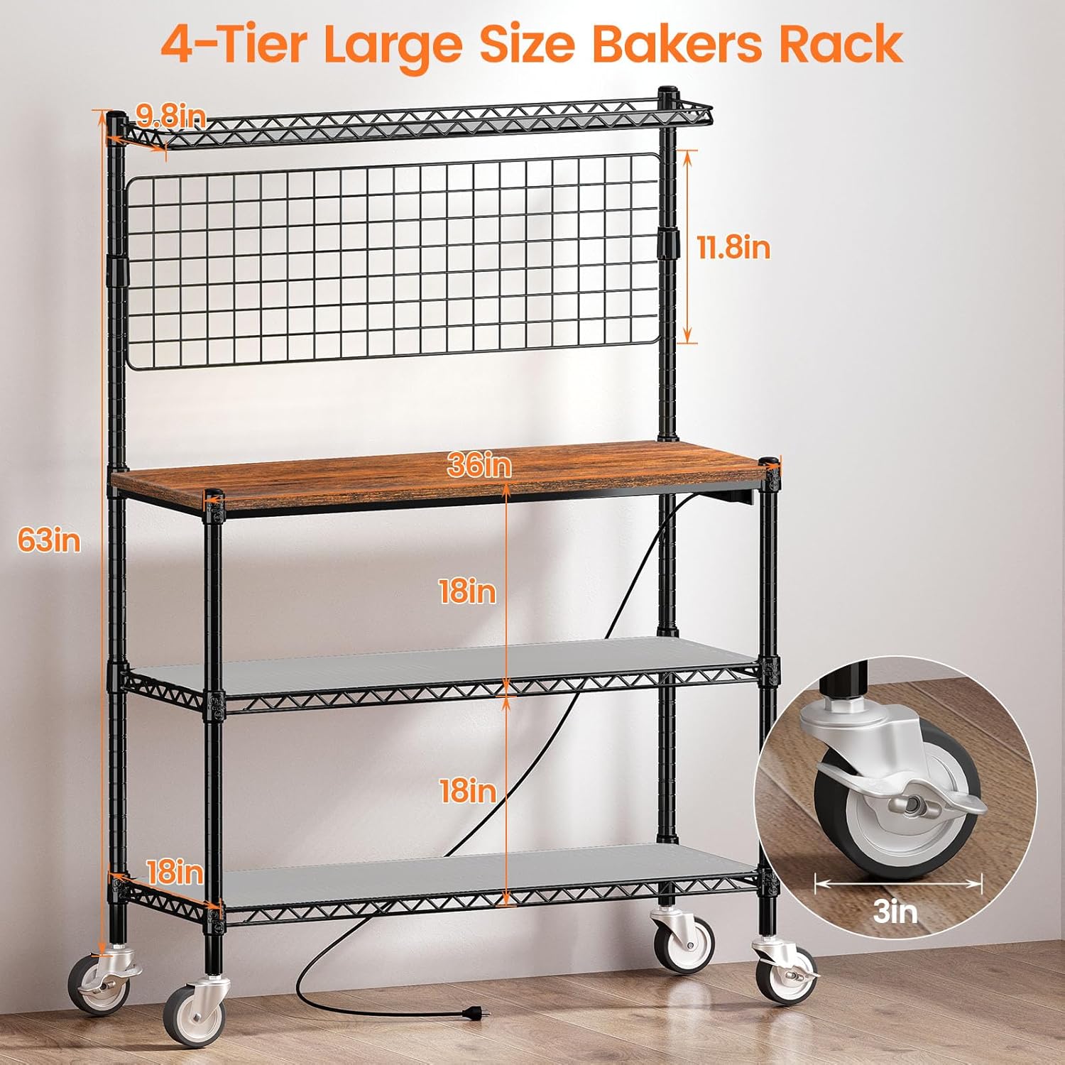 Bakers Rack with Power Outlet  - Kitchen Baker reseña y precio